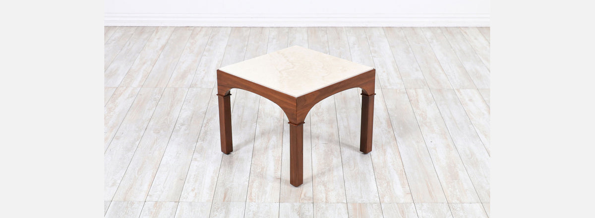 John Keal Side Table with Travertine Stone Top for Brown Saltman