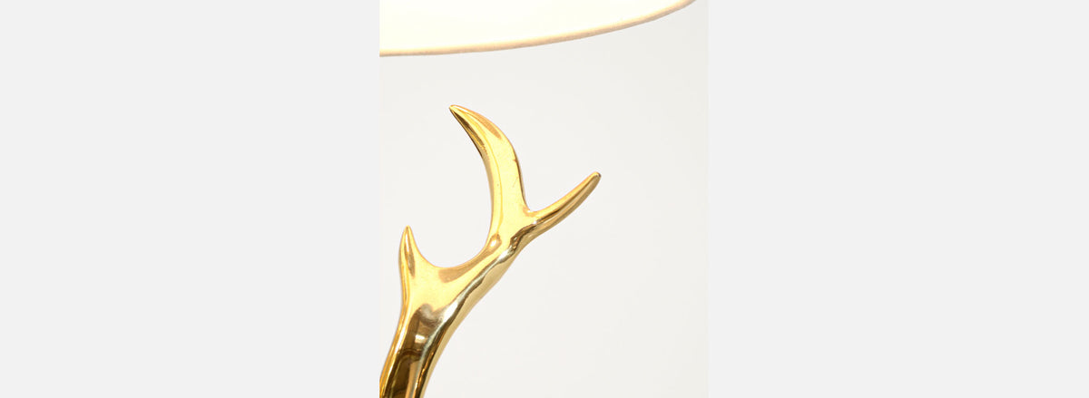 Mid-Century Modern Sculpted Brass Horns & Lucite Table Lamp 