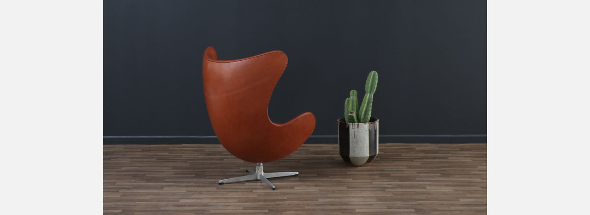 Vintage Arne Jacobsen Cognac Leather "Egg" Chair 
