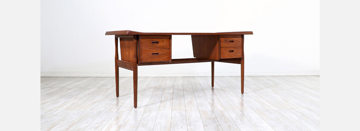Danish Modern Executive Sculpted Teak Desk by Peter Lovig Nielsen