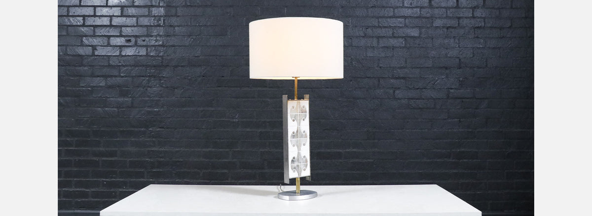 Mid-Century Modern Mosaic Tile & Steel Table Lamp