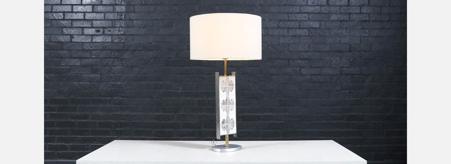 Mid-Century Modern Mosaic Tile & Steel Table Lamp