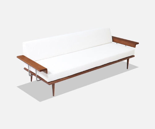 Mel Bogart Walnut & Boucle Sofa Daybed for Felmore Associates 