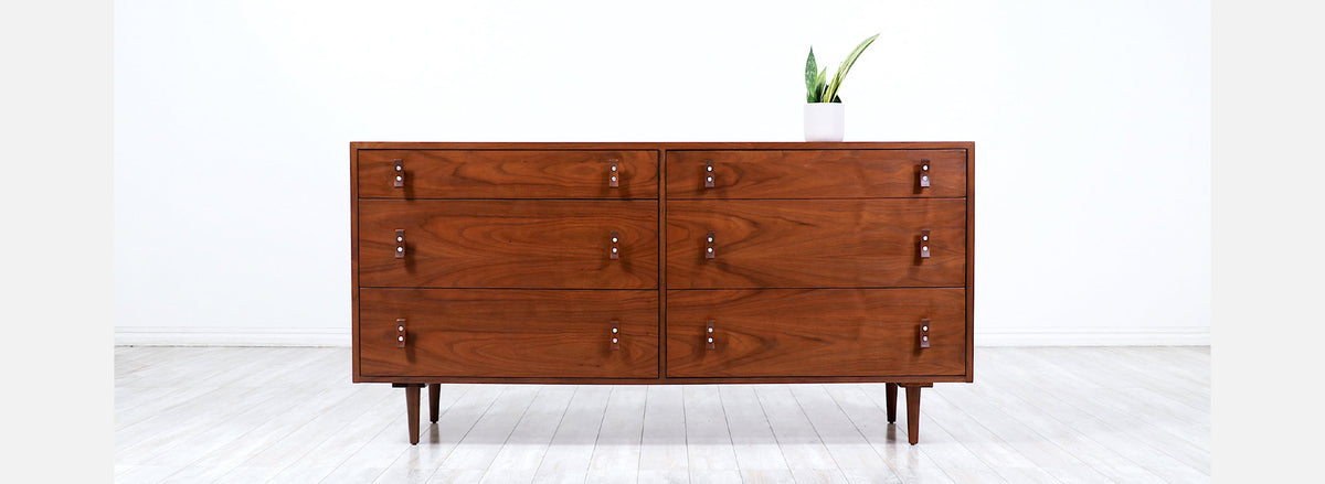 California Modern 6-Drawer Walnut Dresser by Stanley Young