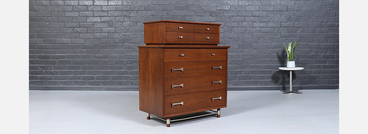 Mid-Century Modern Sculpted Highboy Dresser by Weiman