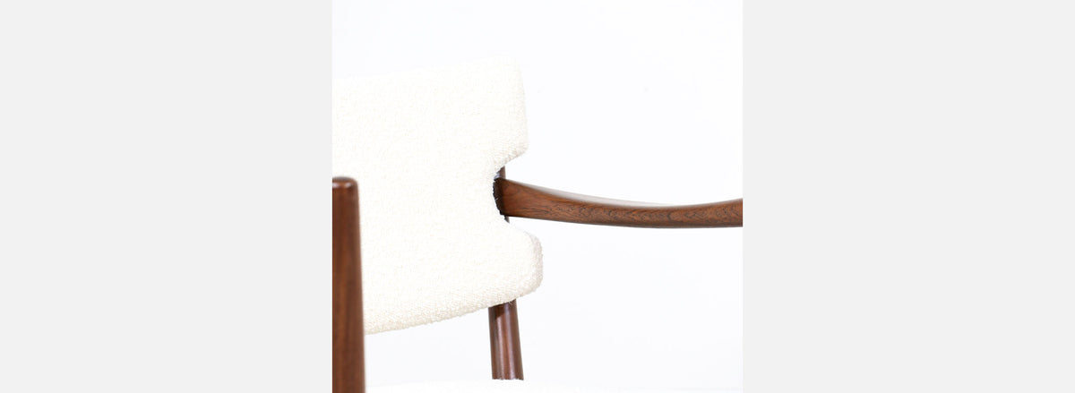 Fredrik Kayser & Adolf Relling "Kaminstolen" African Teak & Boucle Wool Lounge Chairs for Dokka Mobler