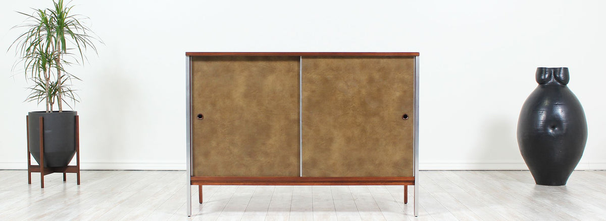 Paul McCobb “Linear Group” Credenza with Leather Doors for Calvin Furniture