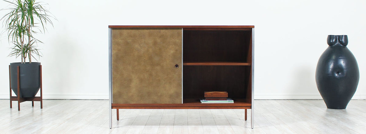 Paul McCobb “Linear Group” Credenza with Leather Doors for Calvin Furniture