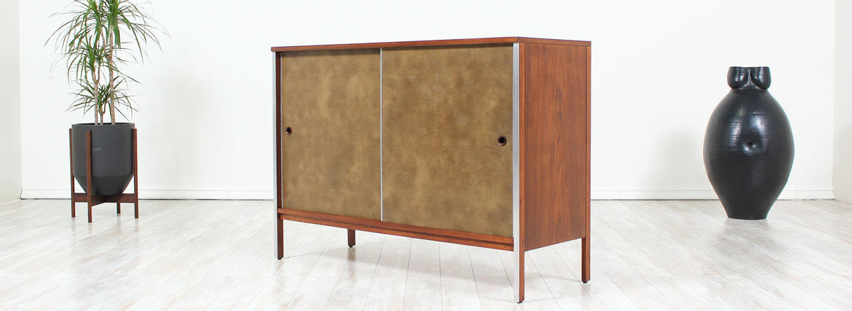 Paul McCobb “Linear Group” Credenza with Leather Doors for Calvin Furniture