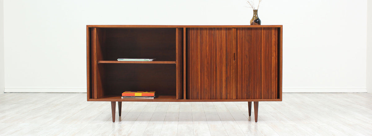 Milo Baughman Double Tambour-Door Credenza for Glenn of California