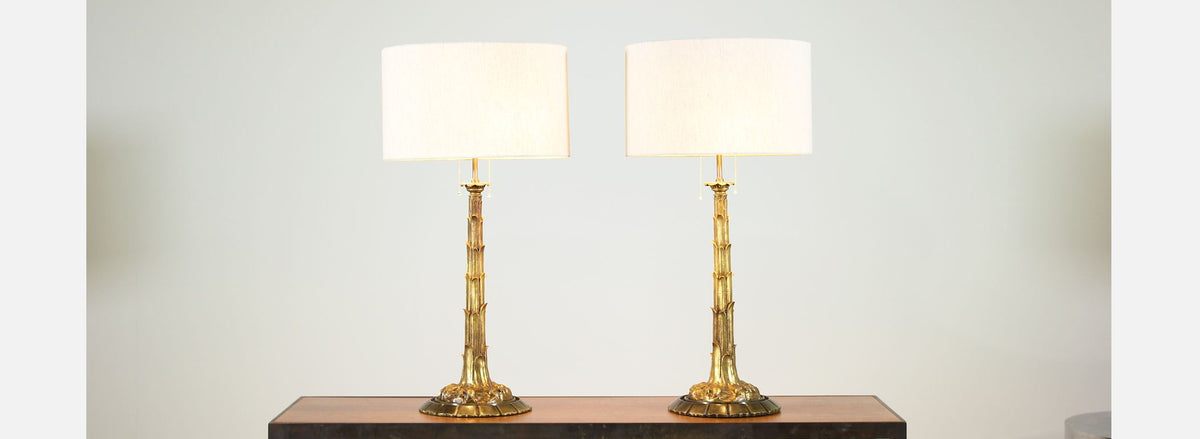 French Bronze-Doré Palm Tree Table Lamps