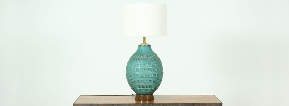 Bob Kinzie “N-Series” Glazed Teal Ceramic Table Lamp for Affiliated Craftsmen