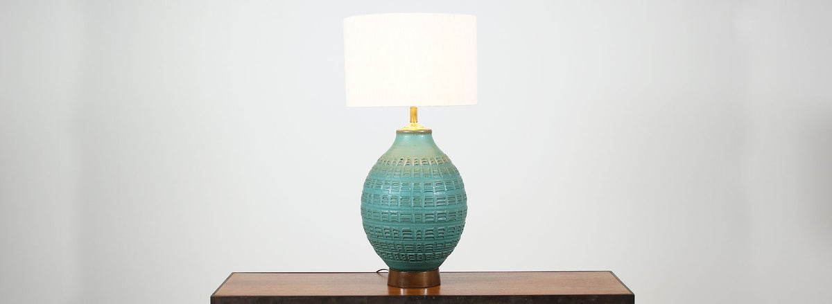 Bob Kinzie “N-Series” Glazed Teal Ceramic Table Lamp for Affiliated Craftsmen