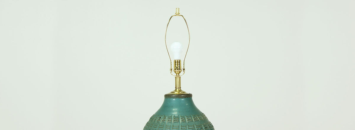Bob Kinzie “N-Series” Glazed Teal Ceramic Table Lamp for Affiliated Craftsmen