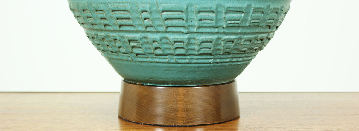 Bob Kinzie “N-Series” Glazed Teal Ceramic Table Lamp for Affiliated Craftsmen