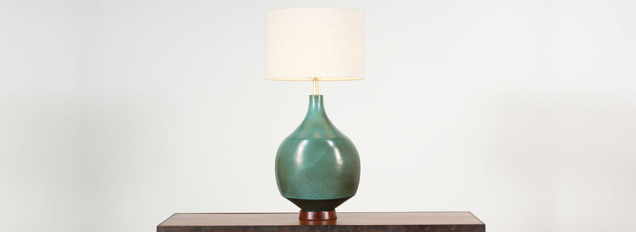 David Cressey Glazed Teal Ceramic Table Lamp for Architectural  Pottery