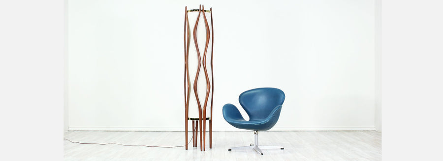 Mid-Century Modern Sculpted Walnut Floor Lamp by Modeline 2