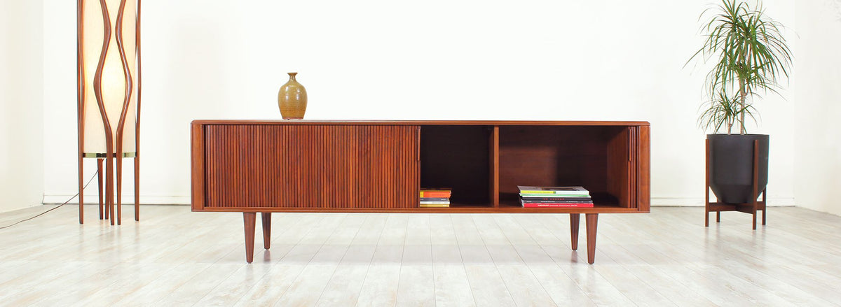 Mid-Century Modern Low Profile Tambour-Door Credenza by Barzilay