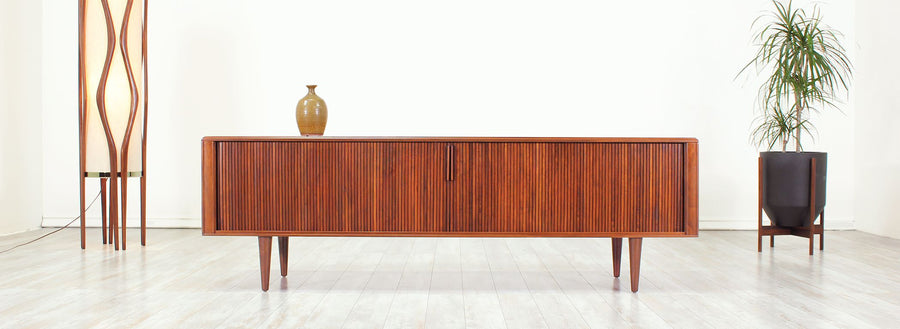 Mid-Century Modern Low Profile Tambour-Door Credenza by Barzilay