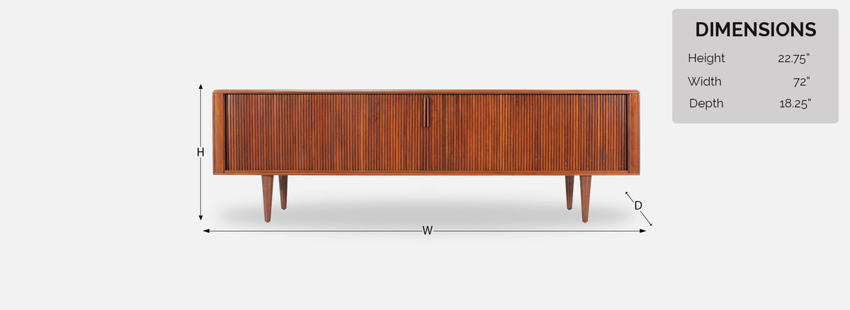 Mid-Century Modern Low Profile Tambour-Door Credenza by Barzilay