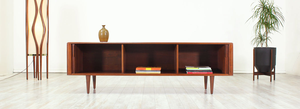 Mid-Century Modern Low Profile Tambour-Door Credenza by Barzilay