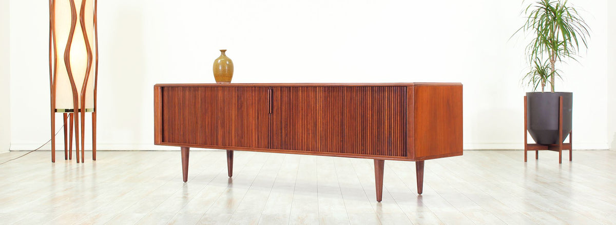 Mid-Century Modern Low Profile Tambour-Door Credenza by Barzilay