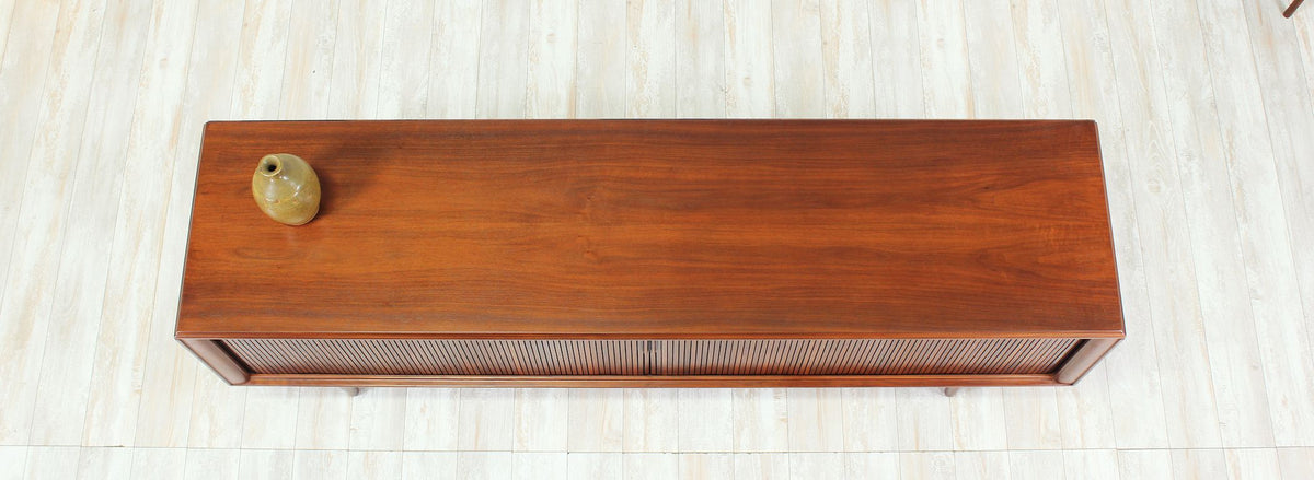 Mid-Century Modern Low Profile Tambour-Door Credenza by Barzilay