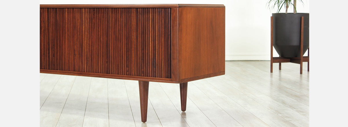 Mid-Century Modern Low Profile Tambour-Door Credenza by Barzilay
