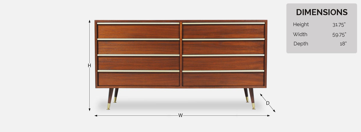 John Keal Walnut & Brass Dresser for Brown Saltman