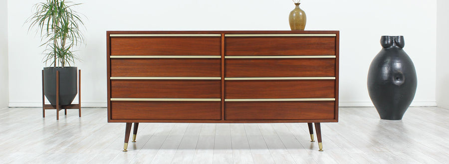 John Keal Walnut & Brass Dresser for Brown Saltman