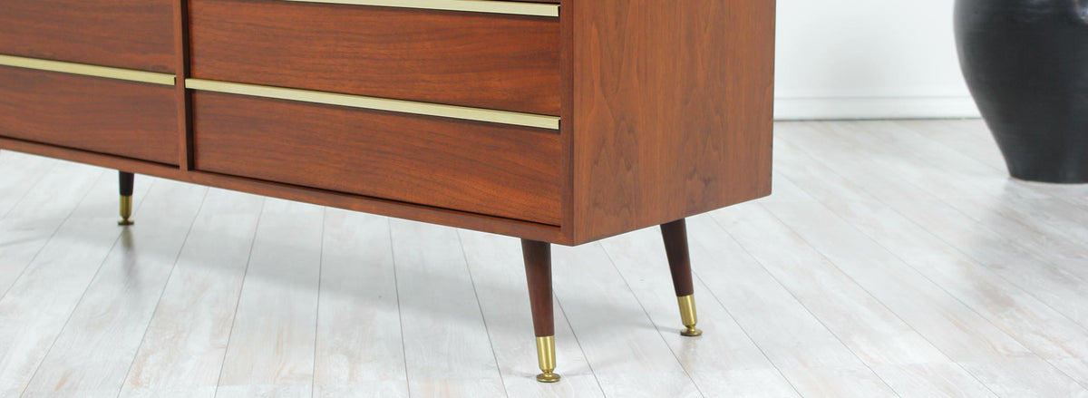 John Keal Walnut & Brass Dresser for Brown Saltman