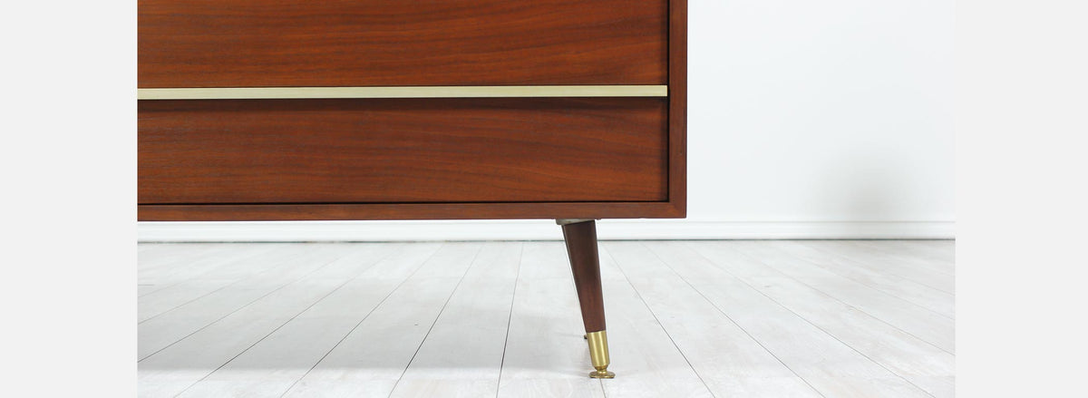 John Keal Walnut & Brass Dresser for Brown Saltman