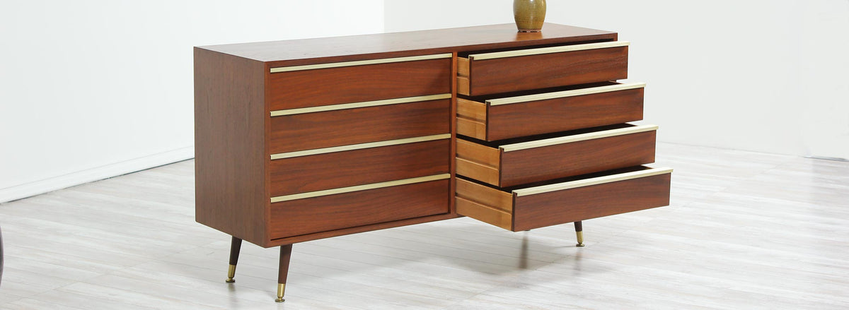 John Keal Walnut & Brass Dresser for Brown Saltman