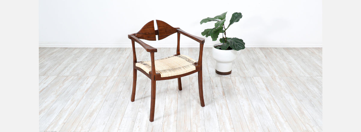 California Modern Walnut & Cane Arm Chair by Gene L. Hackleman