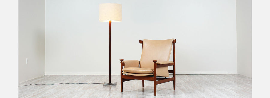 Mid-Century Modern Rosewood & Steel Floor Lamp