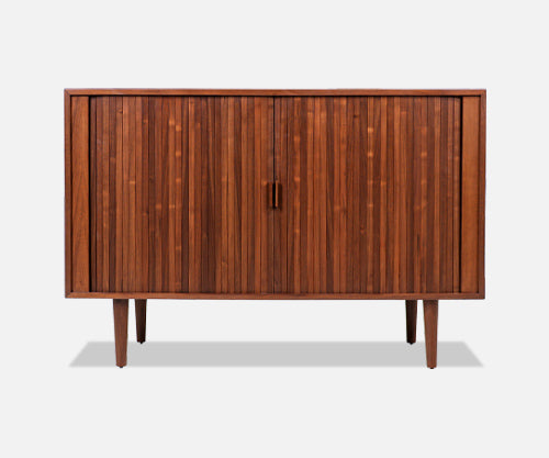 Vintage Modern Walnut Tambour-Door Credenza