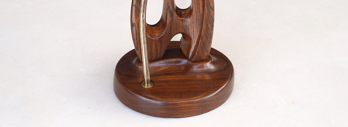 Mid-Century Modern Sculpted Wood & Brass Table Lamp by Lighthouse Co.