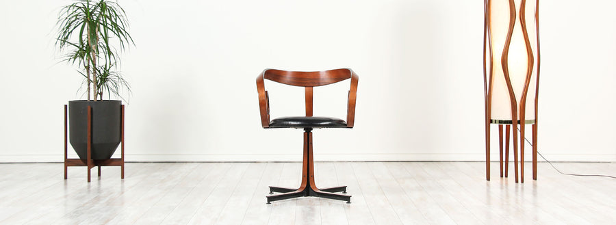 George Mulhauser “Scroll” Swivel Arm Chair for Plycraft