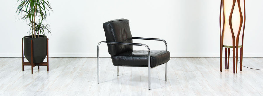 Mid-Century Adjustable Chrome & Leather Lounge Chair