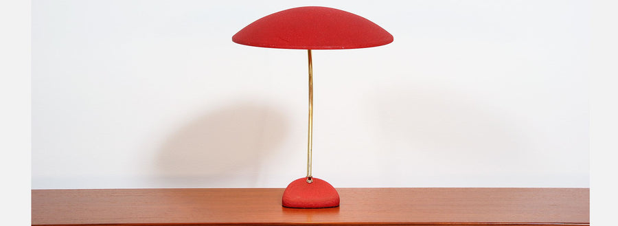 Mid-Century Brass & Red Enameled Desk Lamp