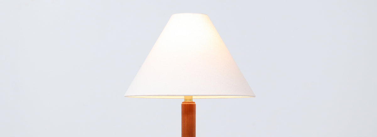 Danish Modern Sculpted Teak Table Lamp with Cone Linen Shade
