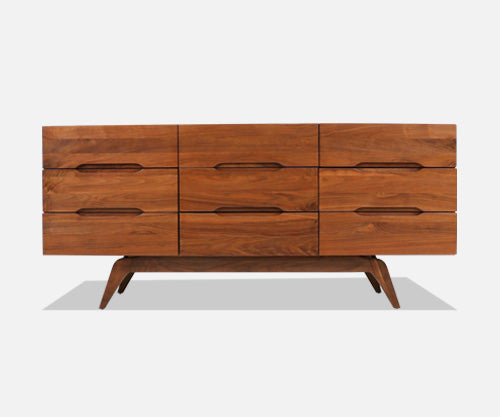 Mid-Century Modern Sculpted Walnut 9-Drawer Dresser Attributed to Vladimir Kagan 