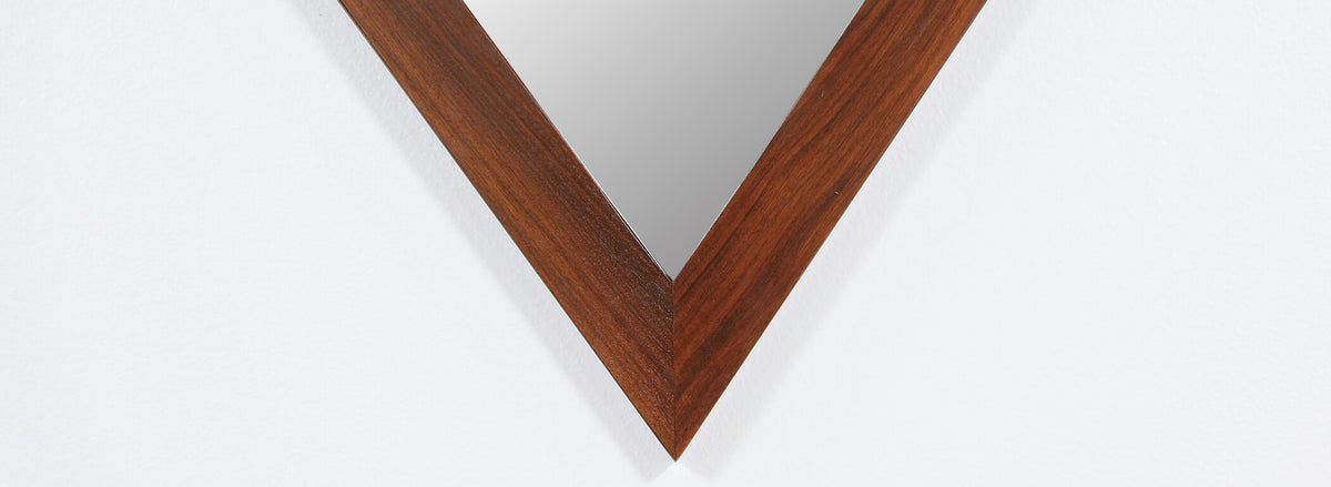 Mid-Century Modern Diamond Shape Walnut Mirror