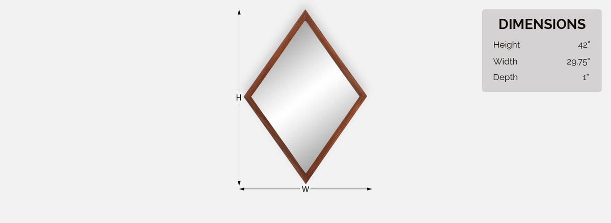 Mid-Century Modern Diamond Shape Walnut Mirror