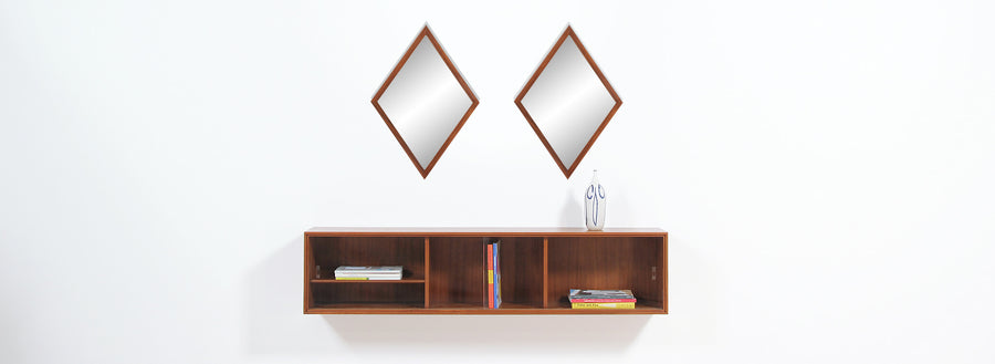 Mid-Century Modern Diamond Shape Walnut Mirror