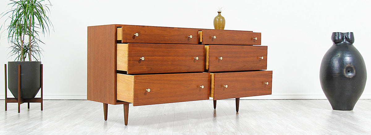 Milo Baughman 6-Drawer Walnut Dresser for Glenn of California