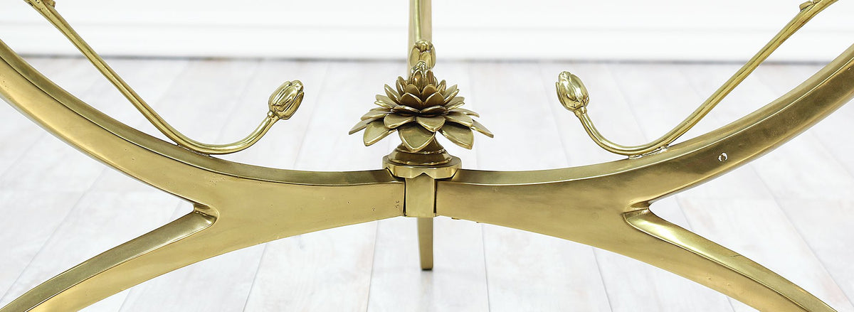 Mid-Century Brass Lotus Flower & Glass Top Coffee Table