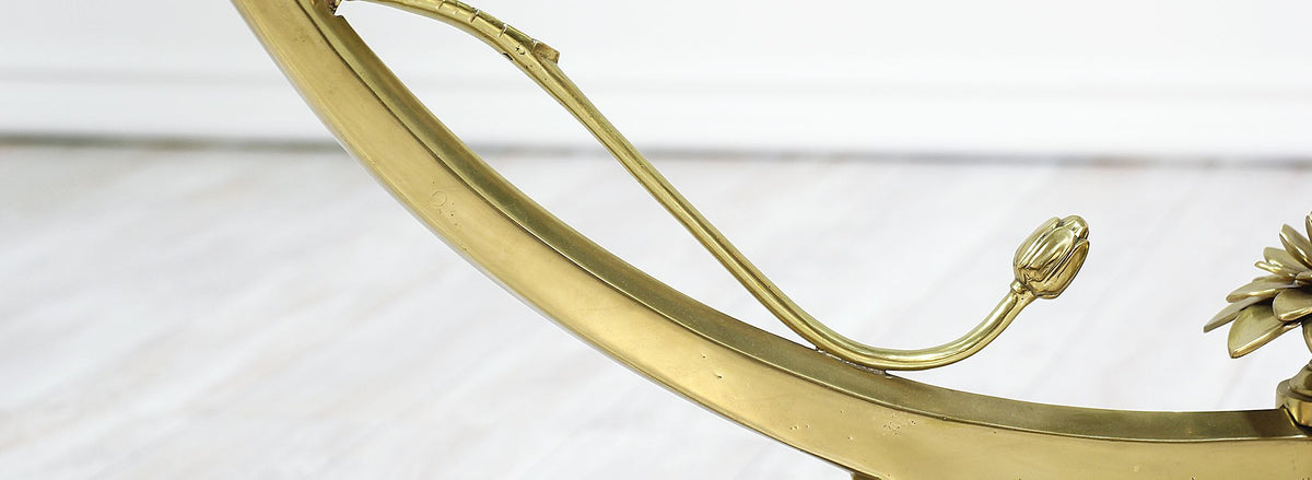 Mid-Century Brass Lotus Flower & Glass Top Coffee Table