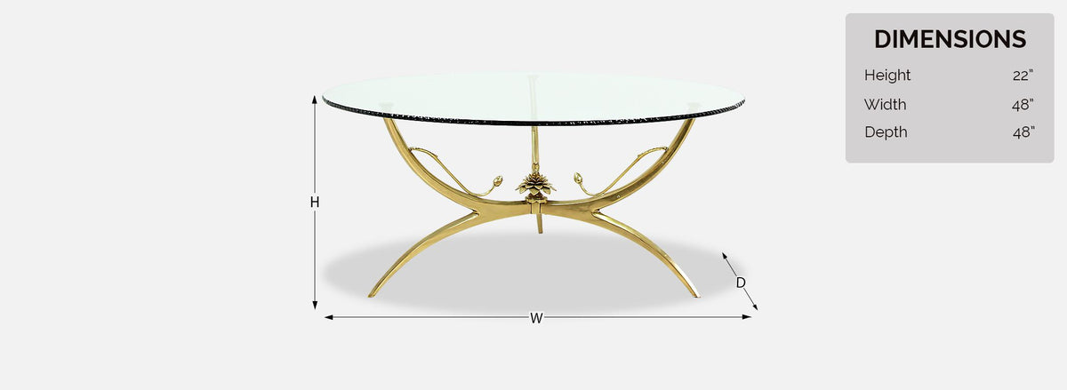 Mid-Century Brass Lotus Flower & Glass Top Coffee Table