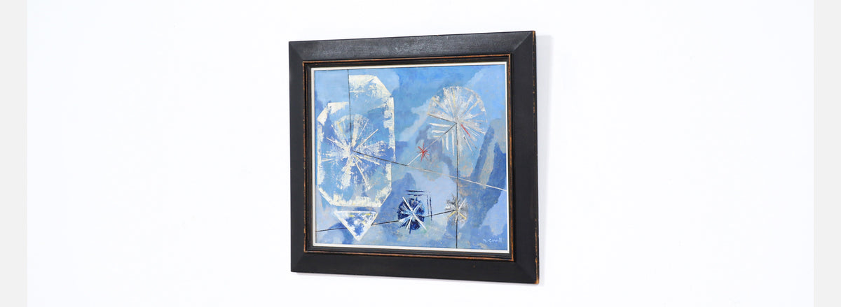 Mid-Century Modern Abstract Blue Painting by Richard Cowell, c.1955